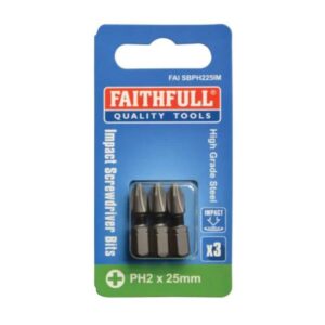 Faithfull Phillips Impact Screwdriver Bits - Pack of 3 (various sizes)