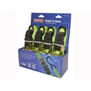 Faithfull Ratchet Tie-Downs - 5m x 25mm - Green - 4 Piece