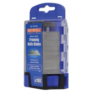 Faithfull Heavy-Duty Trimming Knife Blades (Box 100) in safe storage dispenser