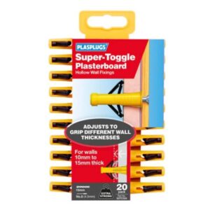 Plasplugs Super Toggle Heavy Duty Plasterboard Wall Fixing Plugs x 20