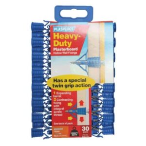Plasplugs Keavy Duty Plasterboard Hollow Wall Fixing Plugs x 30