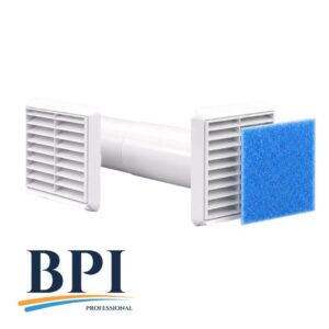 BPI Baffle Vent Kit – Passive Wall Vent with Telescopic Tube & Filtered Grilles (White External Grille)