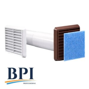 BPI Baffle Vent Kit – Passive Wall Vent with Telescopic Tube & Filtered Grilles (Brown External Grille)